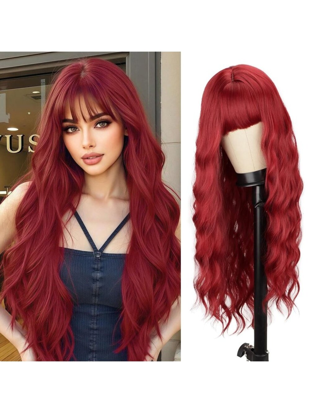 Women's Bright Red 26 Inch Layered Curly Long Wavy Ash Blonde Natural Wigs